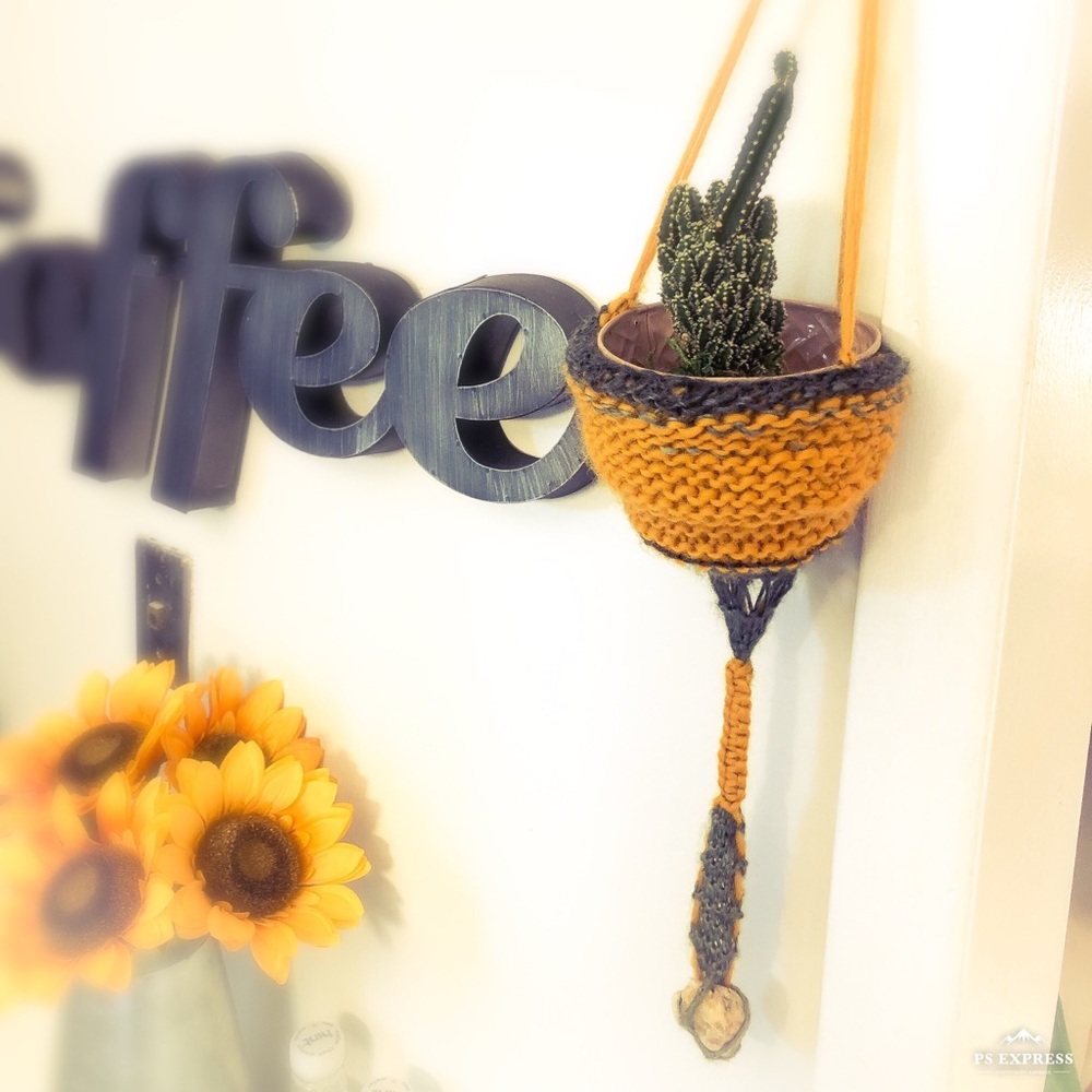 Plant holder/macrame/knit/yarn